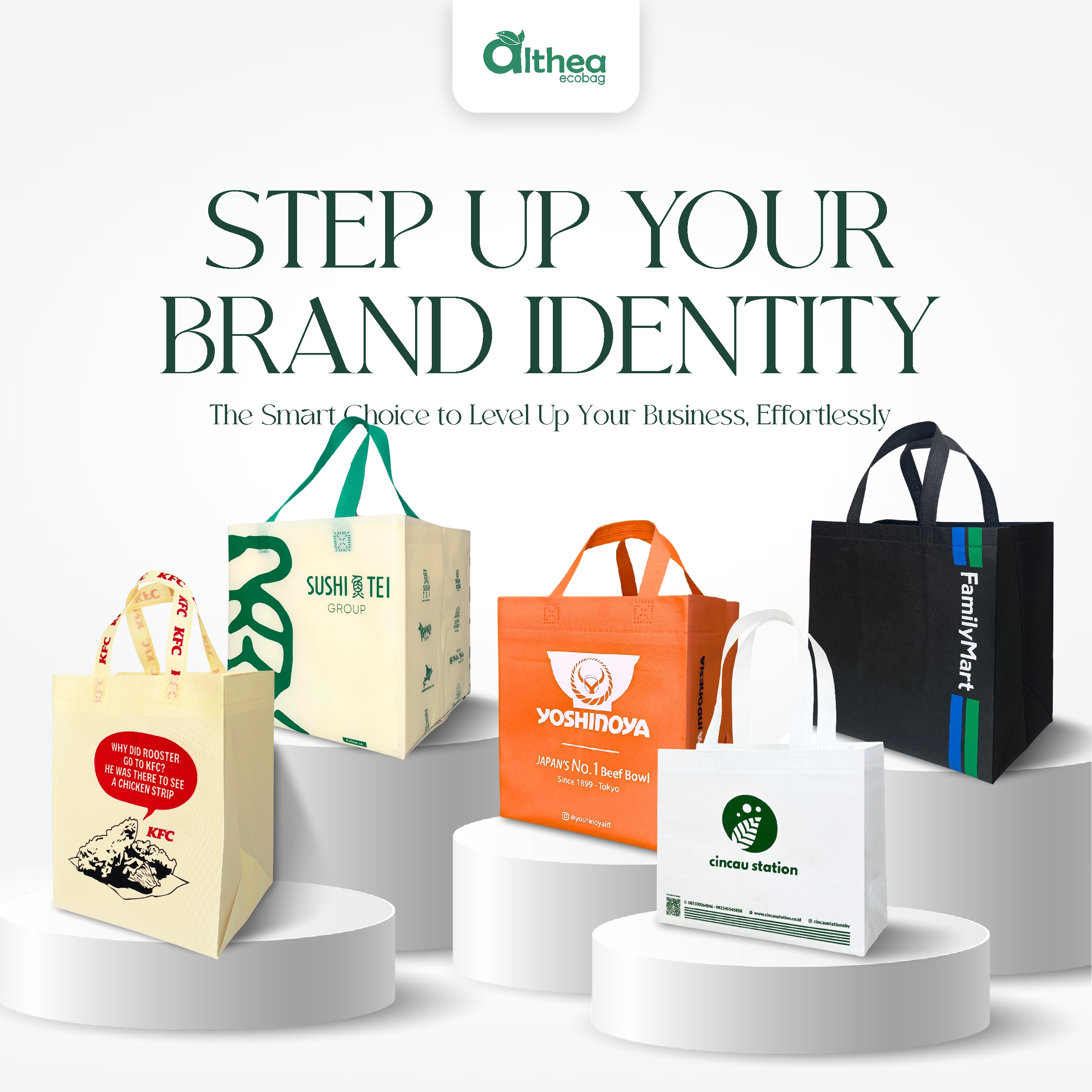 Pabrik grosir tas spunbond premium Althea Ecobag dengan cetak sablon logo custom untuk kemasan eksklusif brand perusahaan