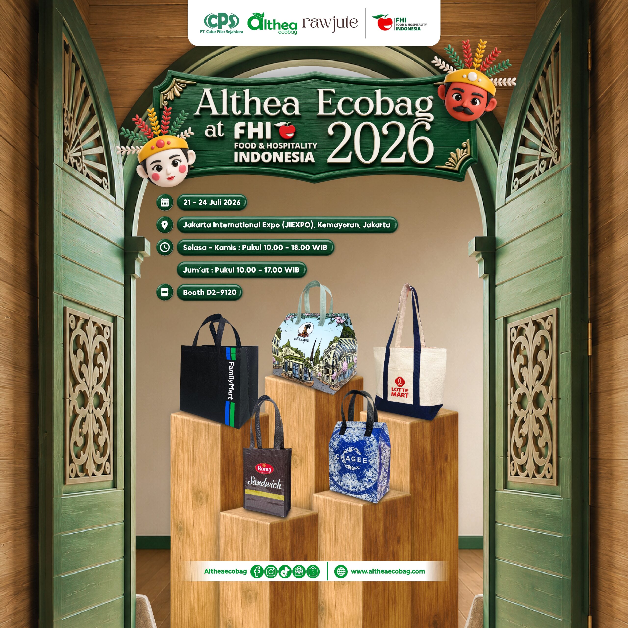 Althea Ecobag menghadirkan berbagai tas spunbond custom pada pameran Food & Hospitality Indonesia (FHI) 2026 di JIEXPO Kemayoran Jakarta.
