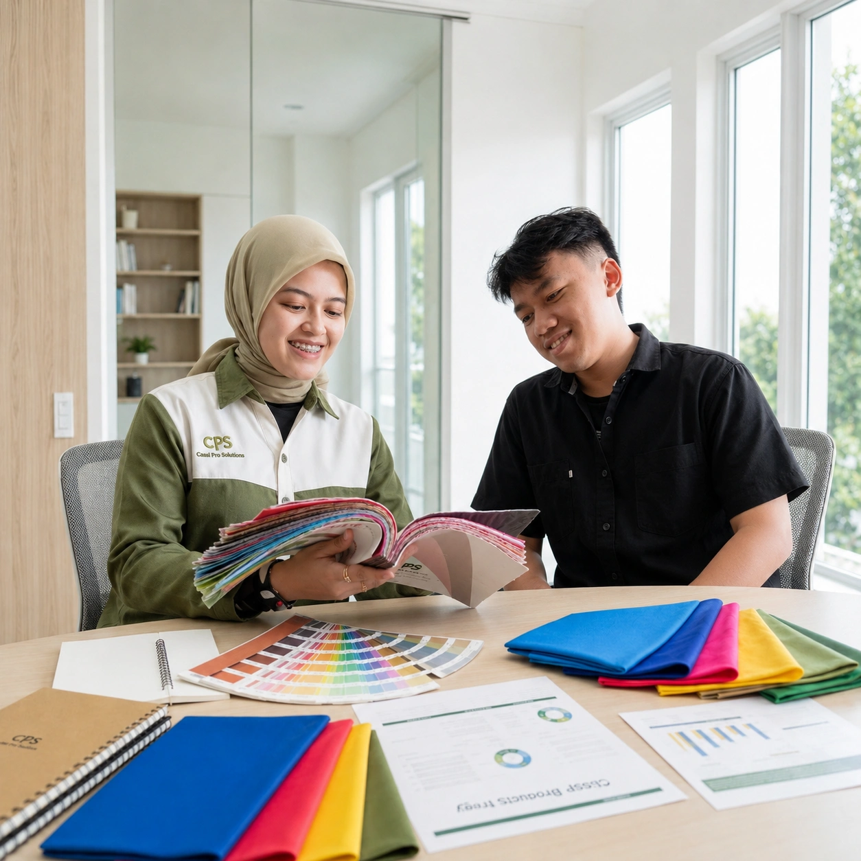 Konsultasi bersama tim Althea Ecobag Bandung untuk menentukan material, warna, ukuran, dan model tas yang sesuai kebutuhan bisnis.