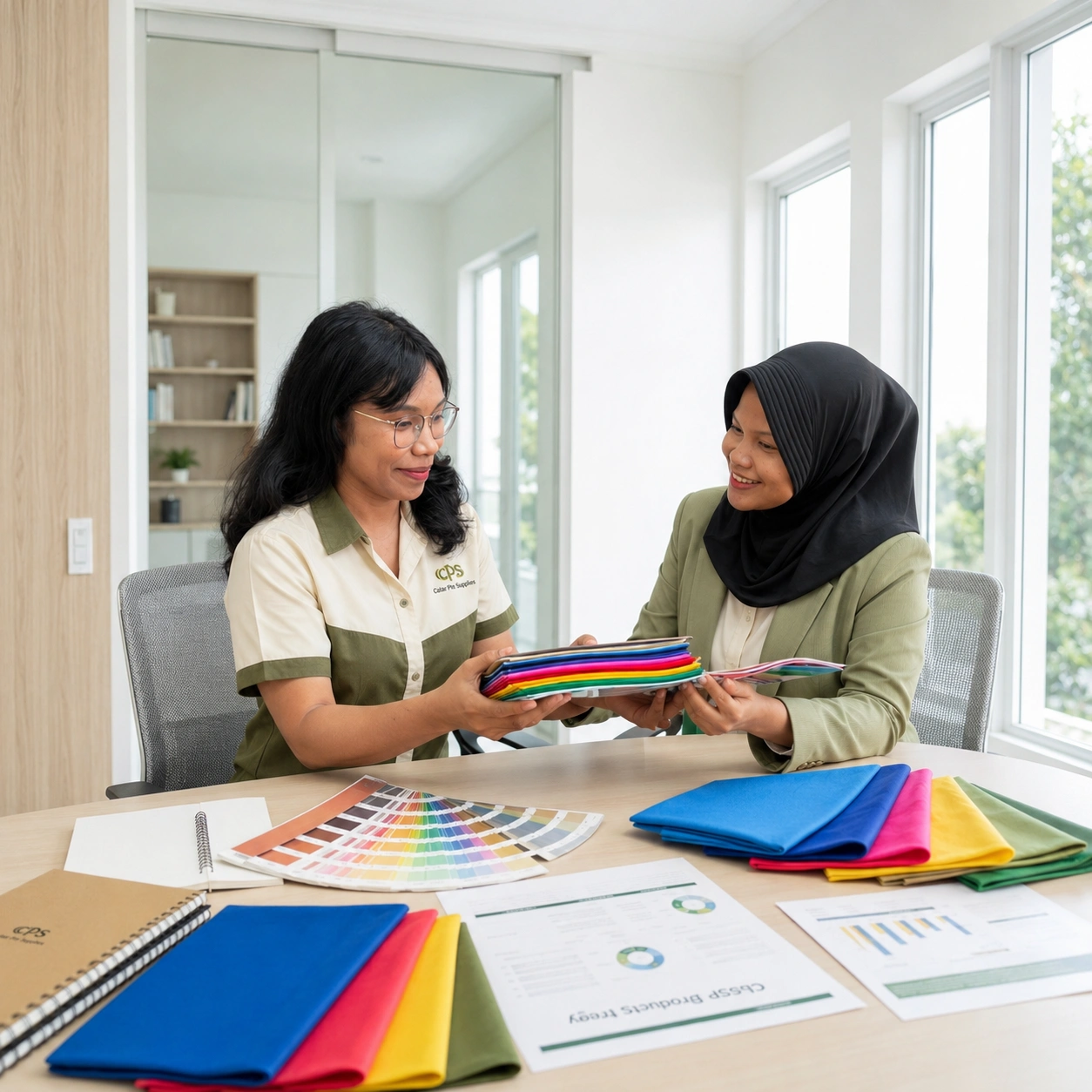 Konsultasi bersama tim Althea Ecobag untuk menentukan material, warna, ukuran, dan model tas yang sesuai kebutuhan bisnis.