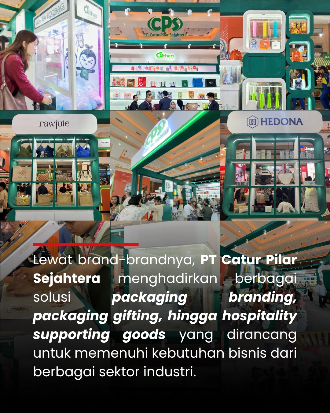 Display Althea Ecobag, RawJute, dan Hedona yang menghadirkan solusi packaging branding, gifting, dan hospitality di FHI 2026.