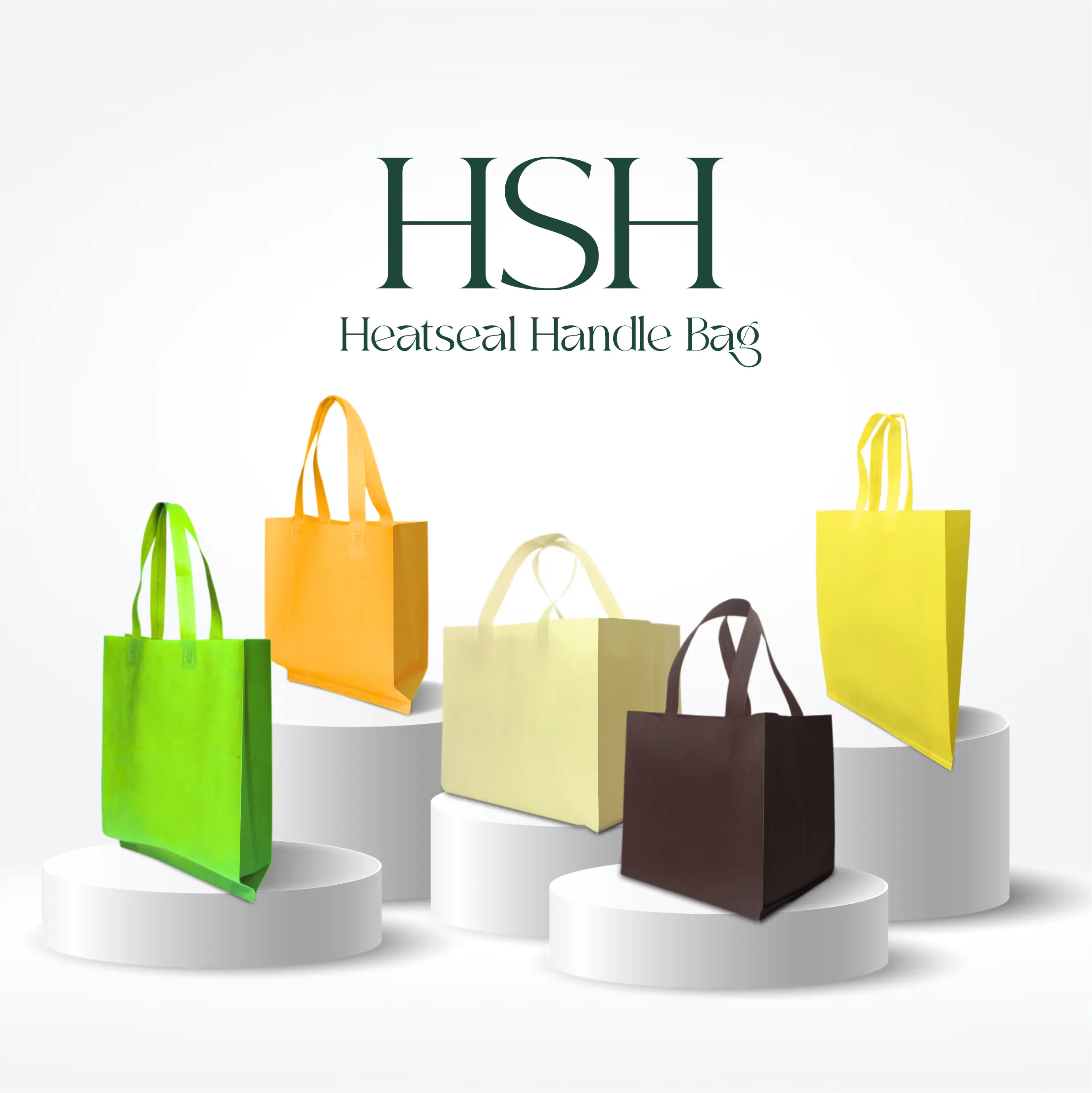 HSH Heatseal Handle Bag spunbond custom dengan pegangan kuat untuk kebutuhan promosi dan belanja