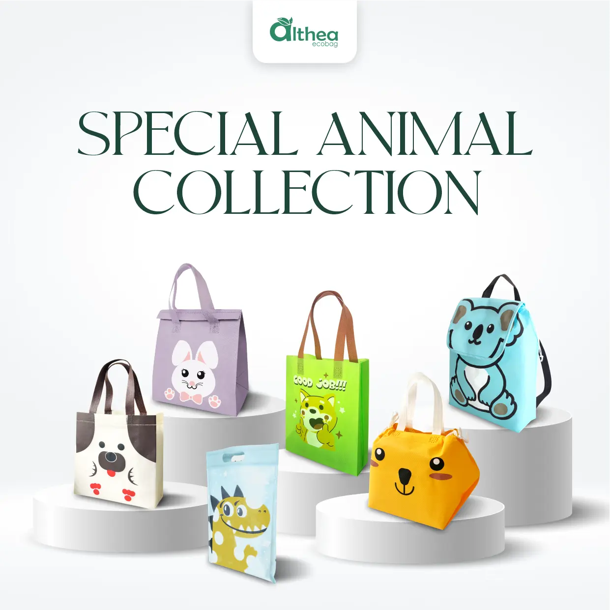 Koleksi tas spunbond Ready to Use dengan motif hewan untuk anak, souvenir, hadiah, dan acara keluarga.