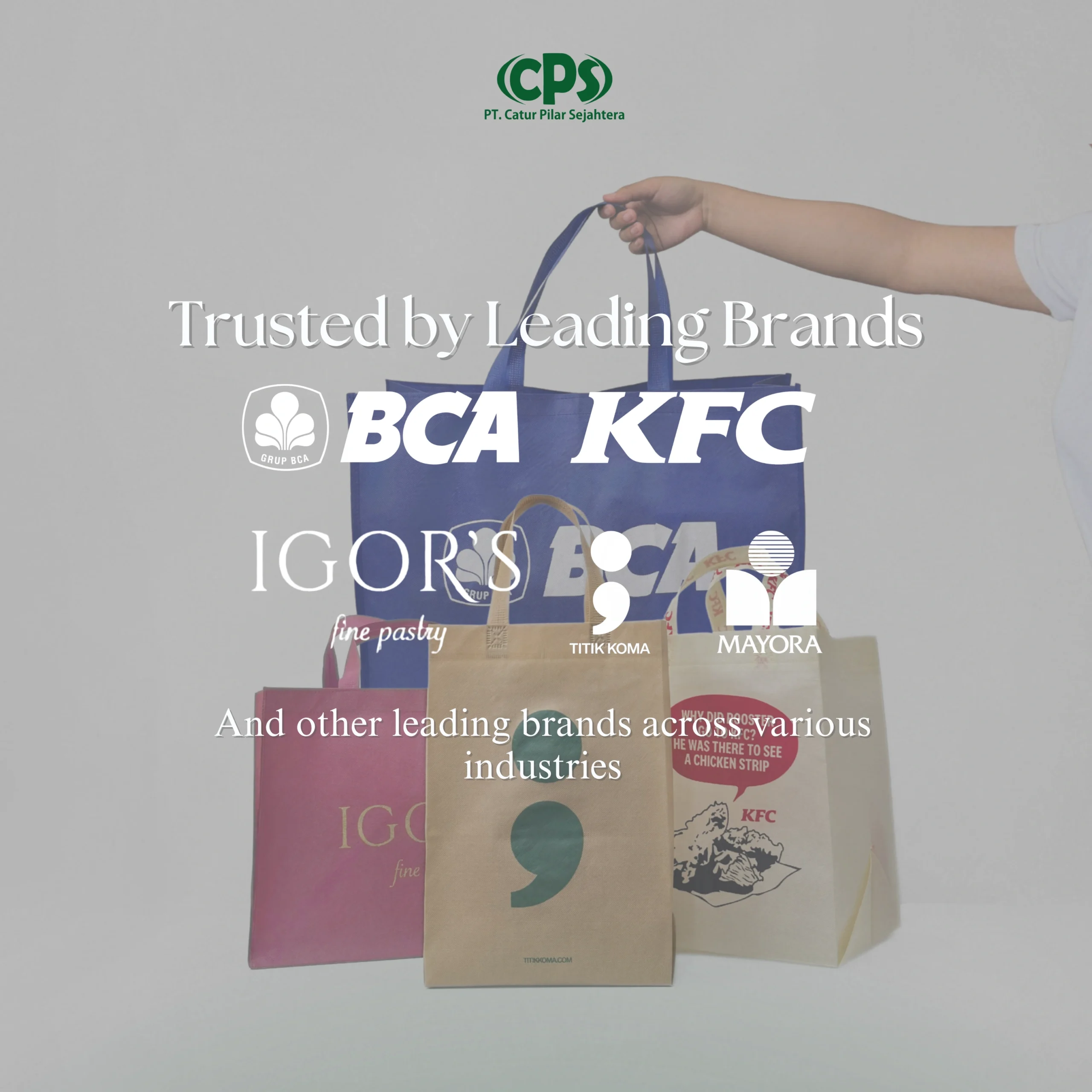 Contoh hasil produksi tas custom skala besar untuk berbagai brand dengan standar kualitas yang terkontrol.