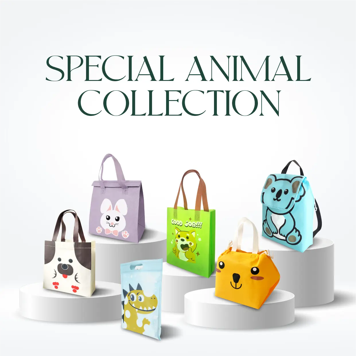Pilihan tas spunbond Ready to Use dengan motif hewan untuk anak, hadiah, souvenir, dan acara keluarga.