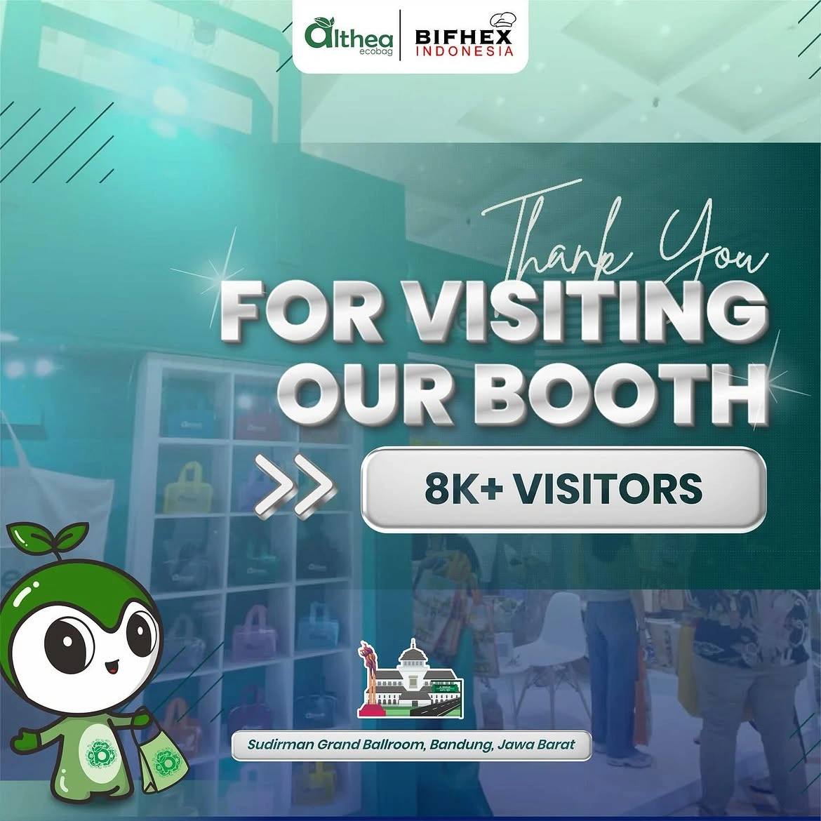 Ucapan terima kasih Althea Ecobag kepada lebih dari 8.000 pengunjung booth BIFHEX 2025 di Sudirman Grand Ballroom Bandung.