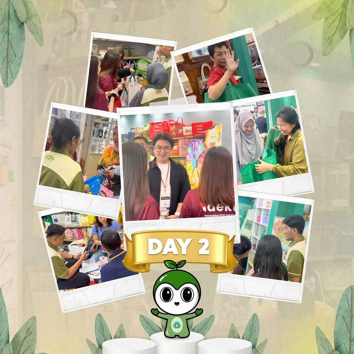 Kolase hari kedua ALL FOOD INDONESIA 2025 yang menampilkan tim Althea Ecobag berdiskusi dengan pengunjung, memperlihatkan tas custom, dan menjelaskan pilihan produk di Booth AE35-36 ICE BSD.