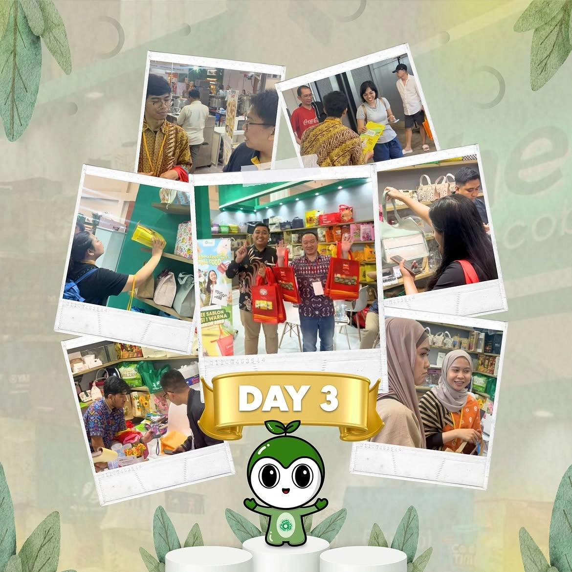 Kolase aktivitas hari ketiga di Booth Althea Ecobag ALL FOOD INDONESIA 2025, menampilkan pengunjung memilih tas, berkonsultasi tentang packaging, dan melihat contoh produk secara langsung.
