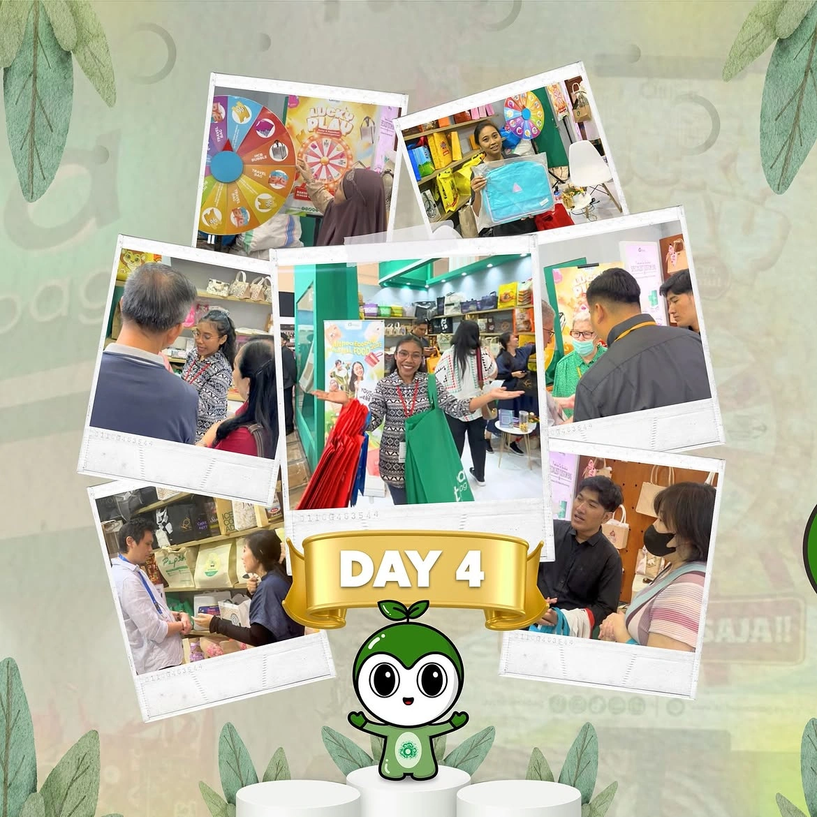 Kolase hari keempat ALL FOOD INDONESIA 2025 yang menampilkan mini games berhadiah, konsultasi tas custom, interaksi tim Althea Ecobag, dan aktivitas pengunjung di Booth AE35-36.