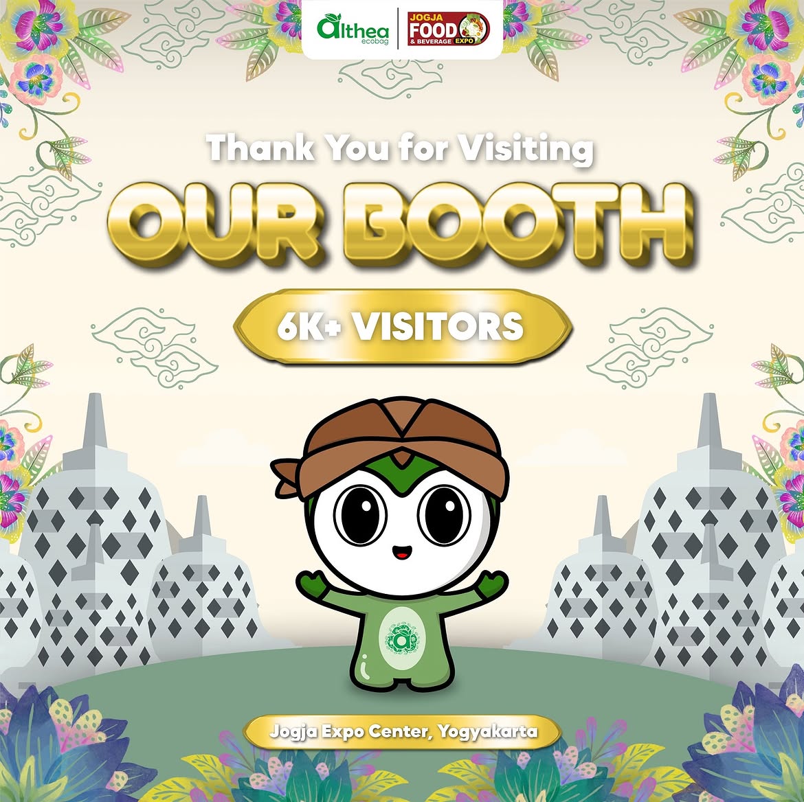 Ucapan terima kasih Althea Ecobag kepada lebih dari 6.000 pengunjung booth Jogja Food & Beverage Expo 2025 di Jogja Expo Center, Yogyakarta.