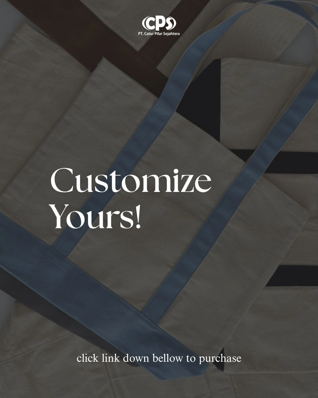 Canvas tote bag premium dengan kombinasi warna custom untuk kebutuhan branding bisnis.