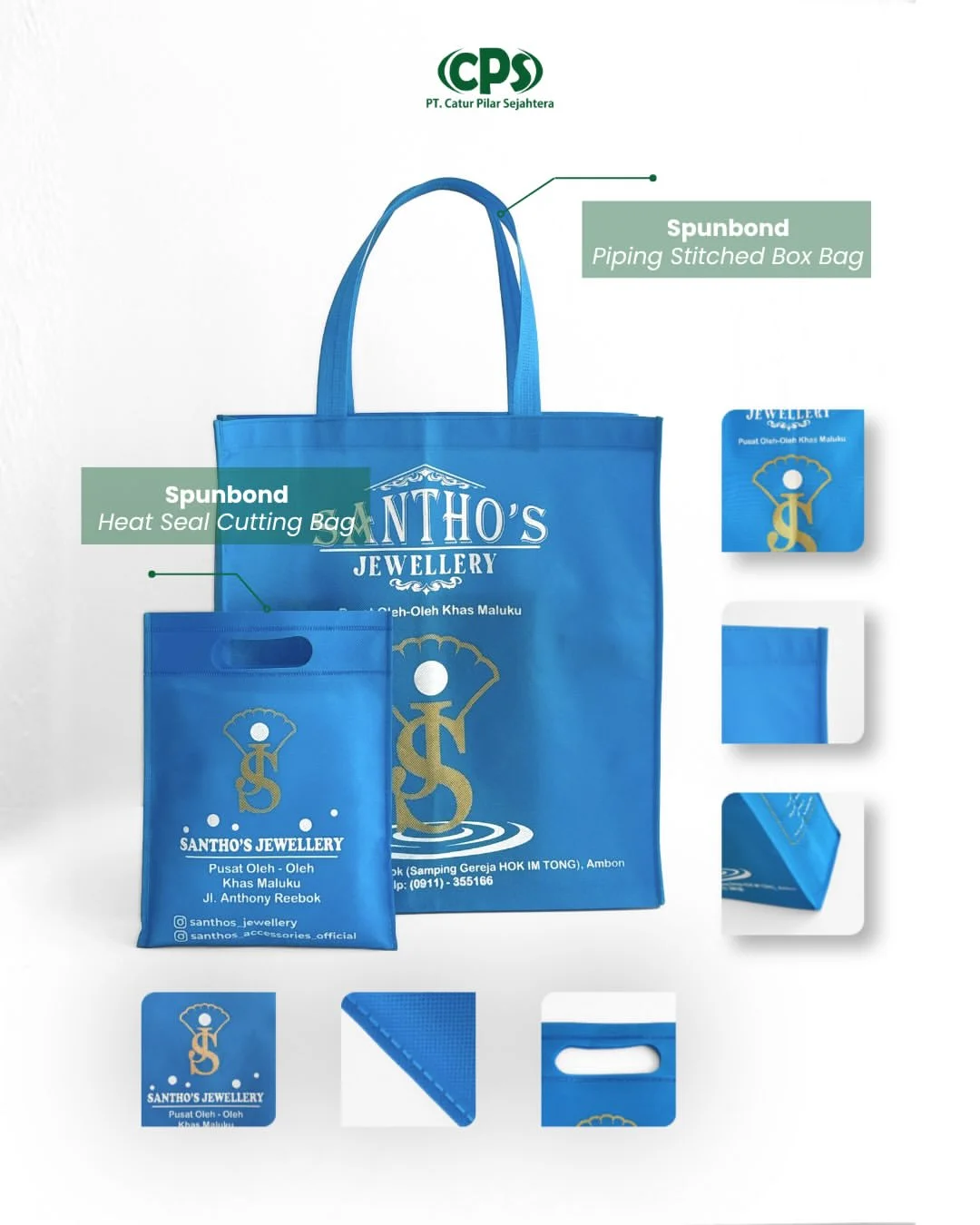 Piping stitched box bag dan heat seal cutting bag custom untuk kebutuhan branding bisnis.