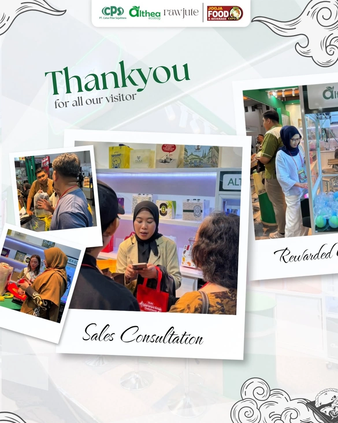 Konsultasi Sales Althea Ecobag bersama pengunjung J-Food Expo 2026 untuk kebutuhan packaging dan branding.