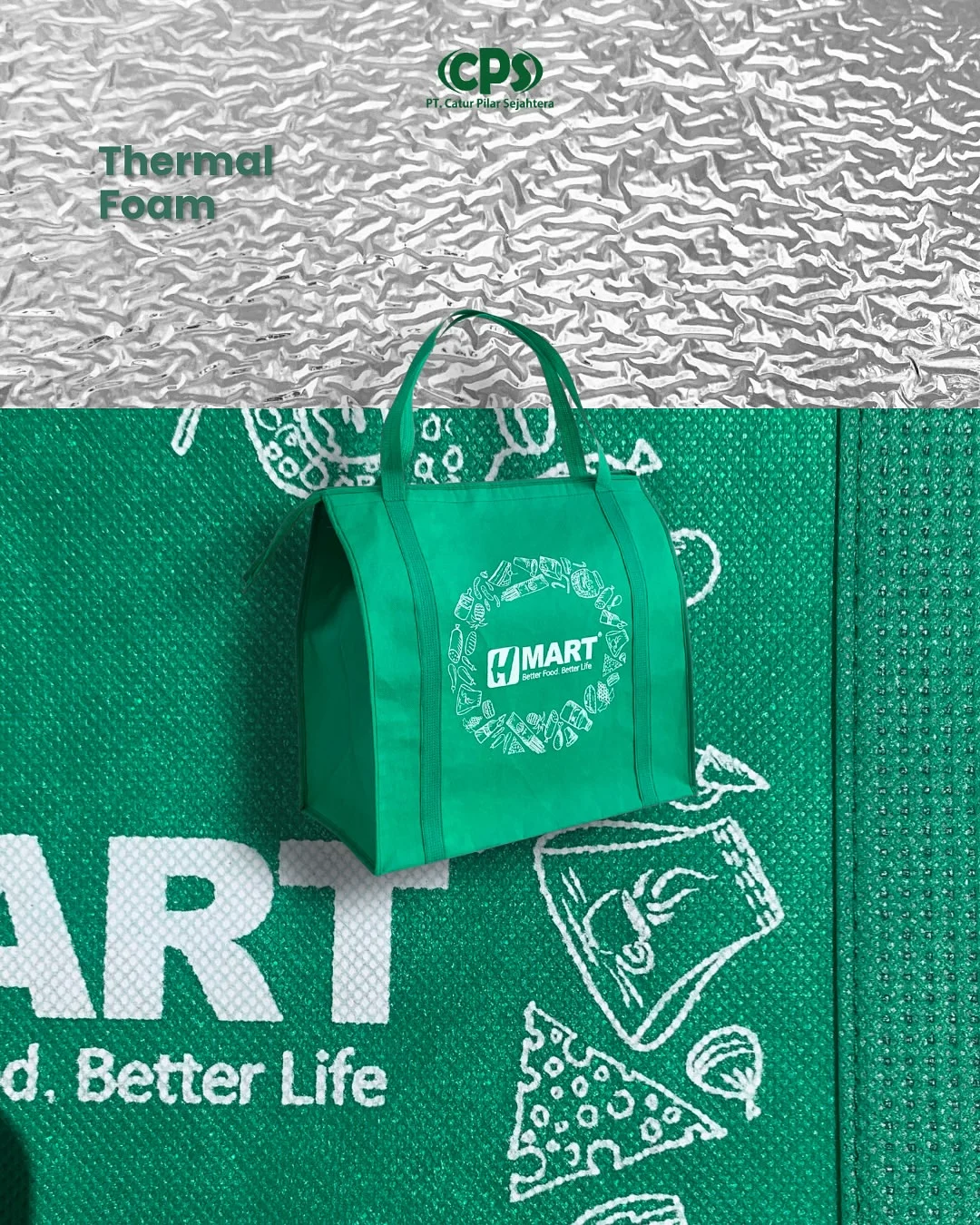 Thermal foam bag custom untuk coffee shop dengan lapisan insulasi yang membantu menjaga temperatur produk lebih stabil.